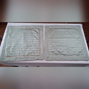 Ashley Furniture Queen Bed Skirt & 2 Euro Shams Light Green/Golden Tan Stripe